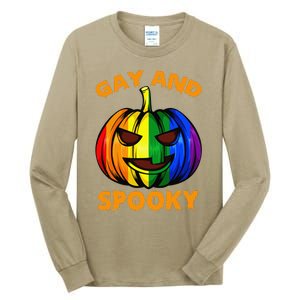 Gay And Spooky Halloween Rainbow Pumpkin LGBTQ+ Gay Lesbian Tall Long Sleeve T-Shirt