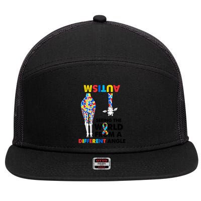 Giraffe Autism Seeing The World From A Different Angle Gift 7 Panel Mesh Trucker Snapback Hat
