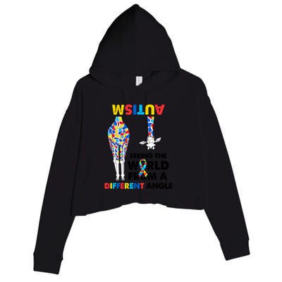 Giraffe Autism Seeing The World From A Different Angle Gift Crop Fleece Hoodie