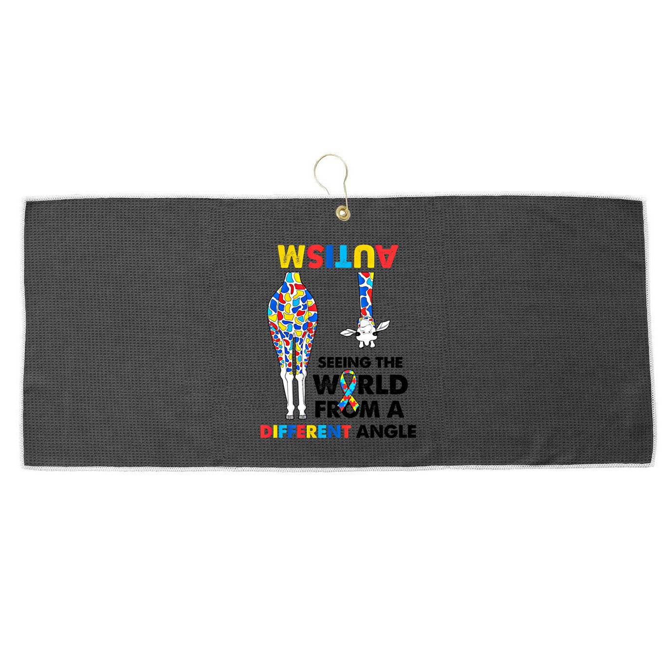 Giraffe Autism Seeing The World From A Different Angle Gift Large Microfiber Waffle Golf Towel