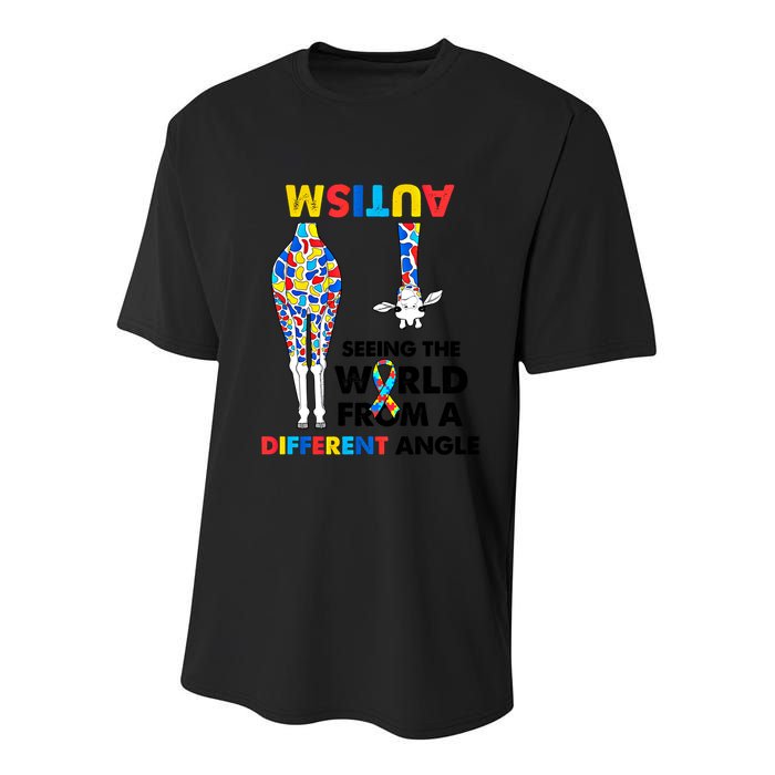 Giraffe Autism Seeing The World From A Different Angle Gift Youth Performance Sprint T-Shirt