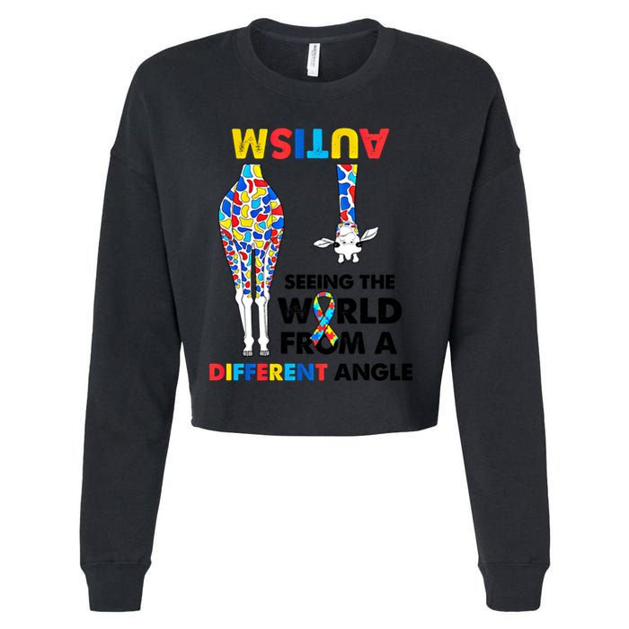 Giraffe Autism Seeing The World From A Different Angle Gift Cropped Pullover Crew