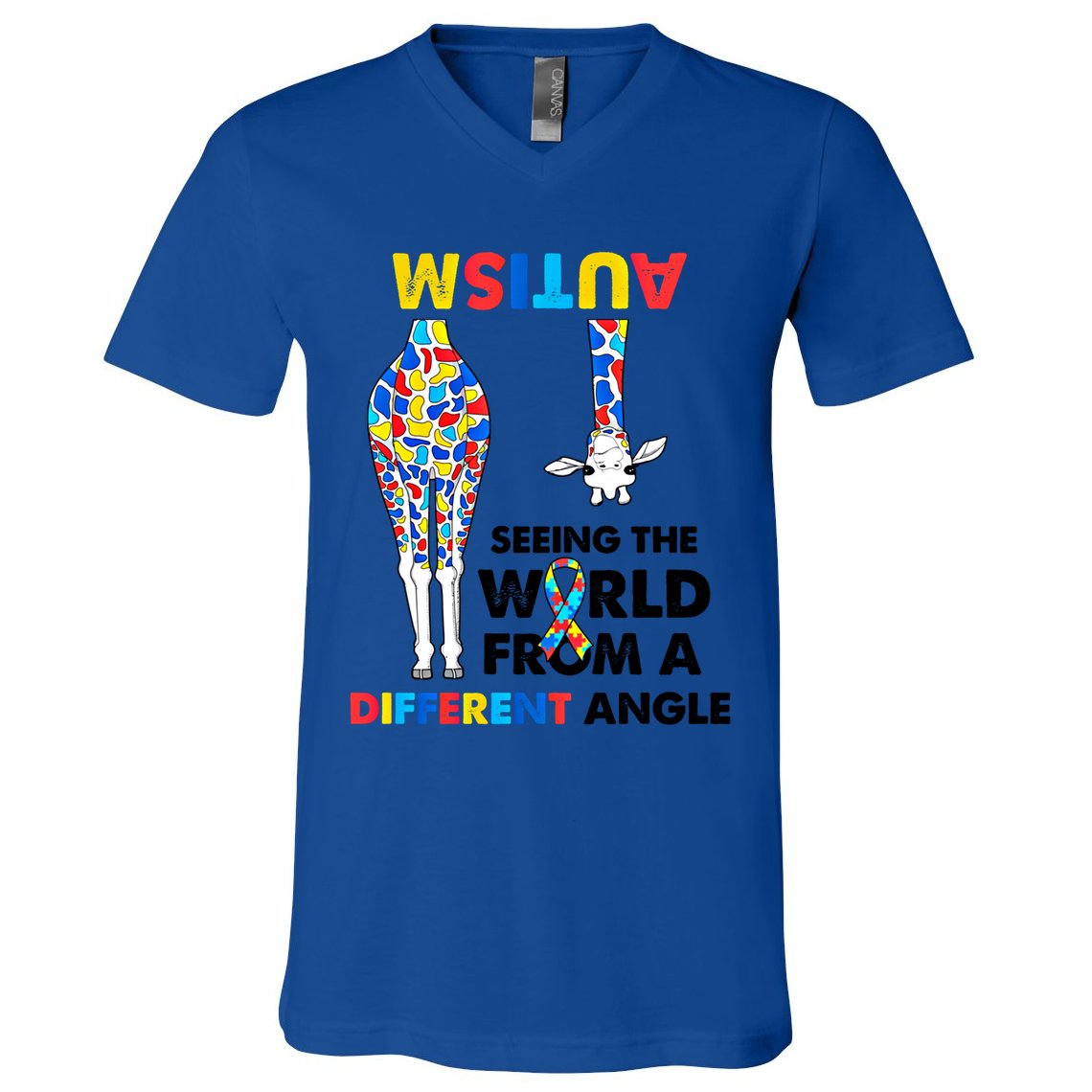 Giraffe Autism Seeing The World From A Different Angle Gift V-Neck T-Shirt