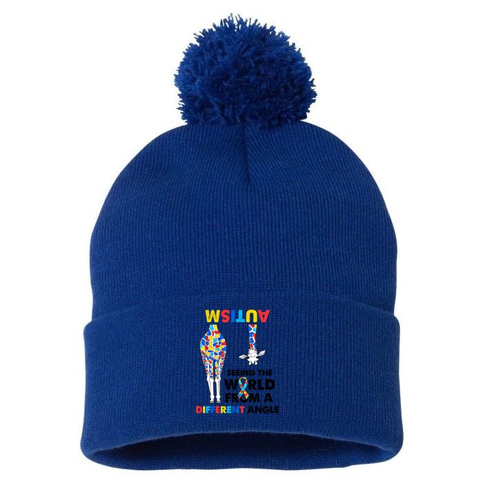 Giraffe Autism Seeing The World From A Different Angle Gift Pom Pom 12in Knit Beanie