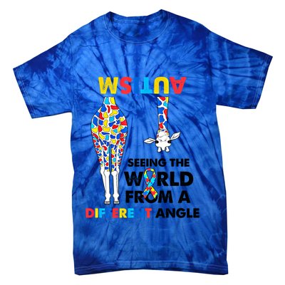 Giraffe Autism Seeing The World From A Different Angle Gift Tie-Dye T-Shirt