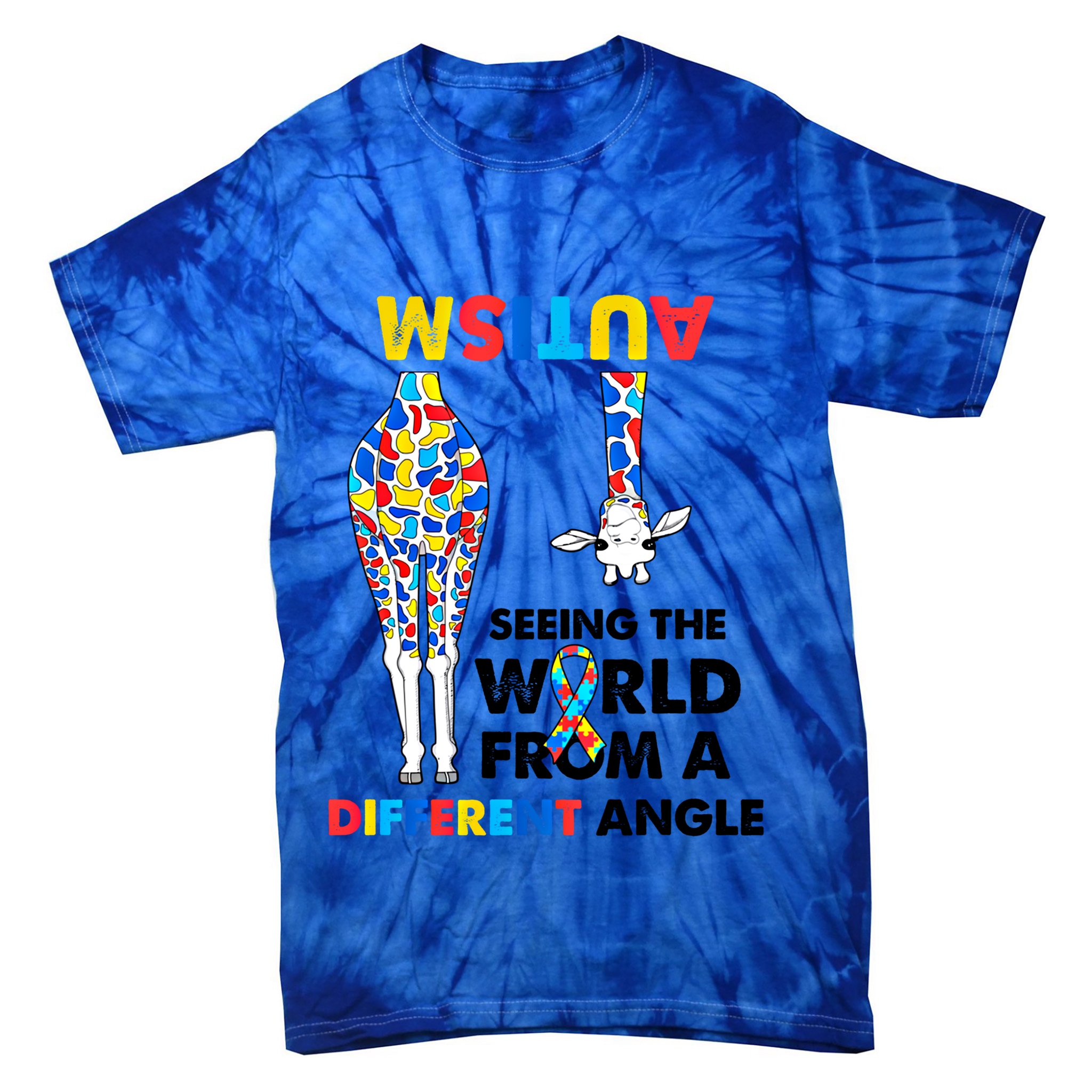 Giraffe Autism Seeing The World From A Different Angle Gift Tie-Dye T-Shirt