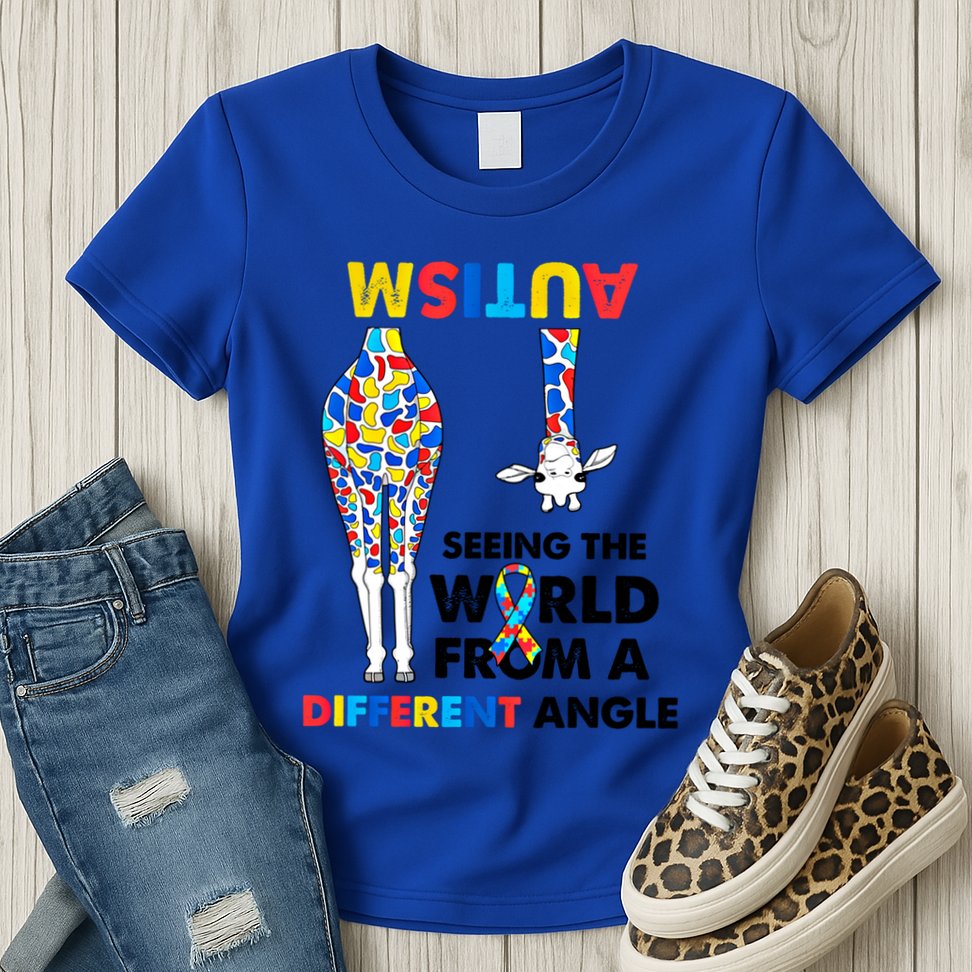 Giraffe Autism Seeing The World From A Different Angle Gift Womens T-Shirt