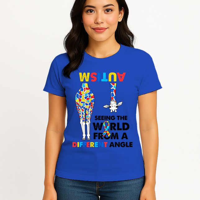 Giraffe Autism Seeing The World From A Different Angle Gift Womens T-Shirt