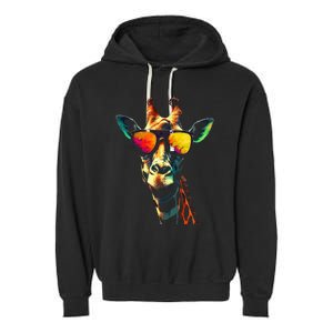 Giraffe Artwork Sunglasses Animal Garment-Dyed Fleece Hoodie