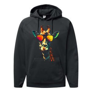 Giraffe Artwork Sunglasses Animal Performance Fleece Hoodie