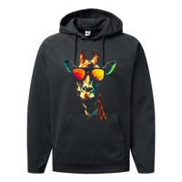 Giraffe Artwork Sunglasses Animal Performance Fleece Hoodie