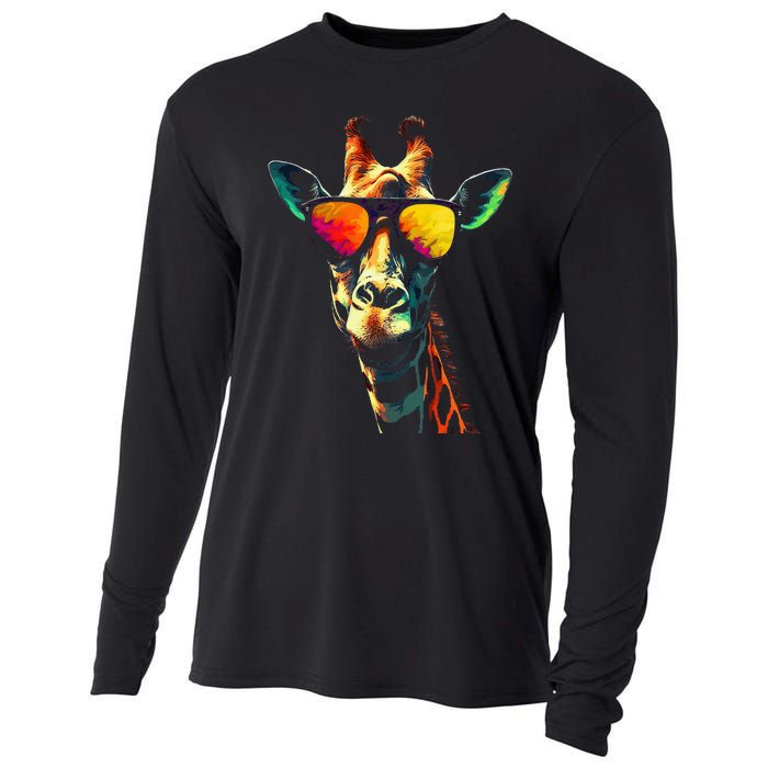 Giraffe Artwork Sunglasses Animal Cooling Performance Long Sleeve Crew