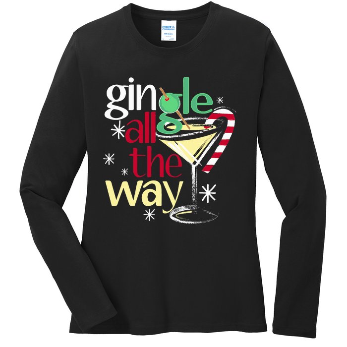 Gingle All The Way Christmas Gin Martini Ladies Long Sleeve Shirt