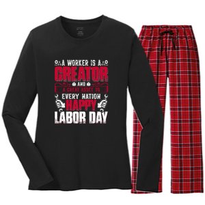 Great Asset To Every Nation Happy Labor Day Gift Women's Long Sleeve Flannel Pajama Set 