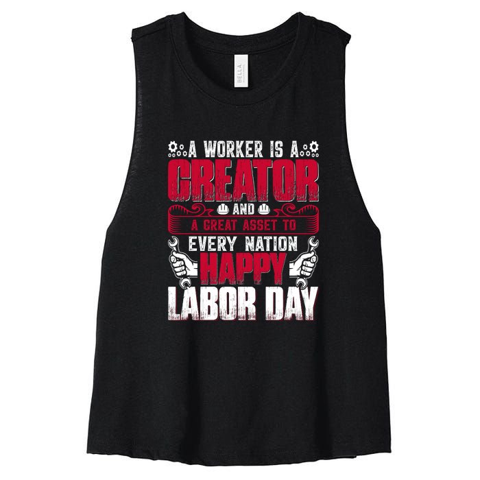 Great Asset To Every Nation Happy Labor Day Gift Women's Racerback Cropped Tank