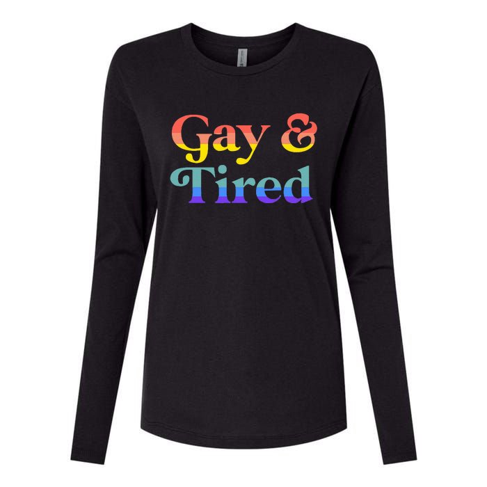 Gay And Tired Lgbtqia Retro Aesthetic Lesbian Pride Flag Womens Cotton Relaxed Long Sleeve T-Shirt