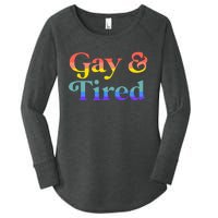 Gay And Tired Lgbtqia Retro Aesthetic Lesbian Pride Flag Women's Perfect Tri Tunic Long Sleeve Shirt