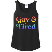 Gay And Tired Lgbtqia Retro Aesthetic Lesbian Pride Flag Ladies Essential Tank