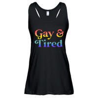 Gay And Tired Lgbtqia Retro Aesthetic Lesbian Pride Flag Ladies Essential Flowy Tank