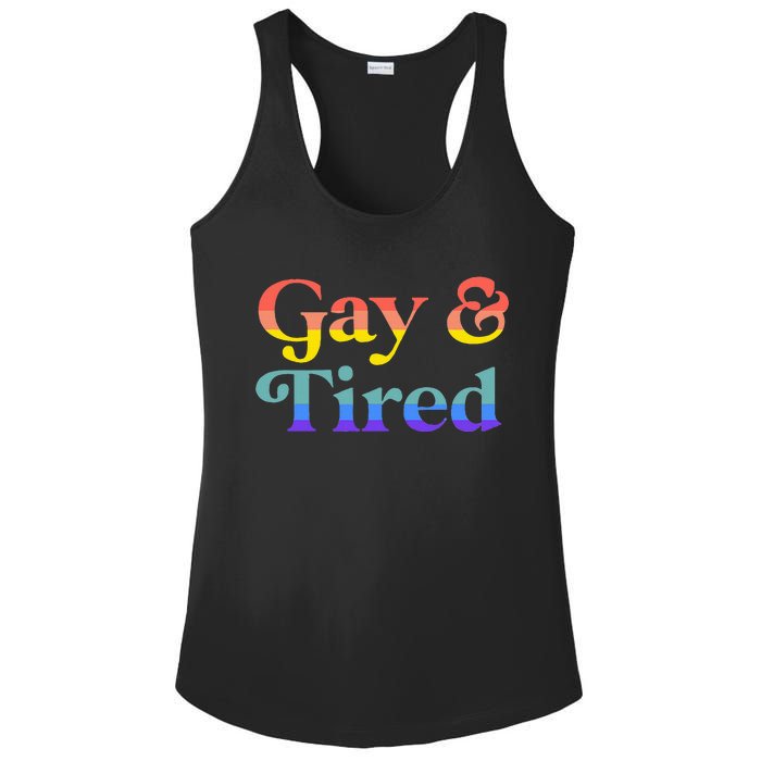 Gay And Tired Lgbtqia Retro Aesthetic Lesbian Pride Flag Ladies PosiCharge Competitor Racerback Tank