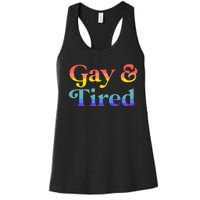 Gay And Tired Lgbtqia Retro Aesthetic Lesbian Pride Flag Women's Racerback Tank