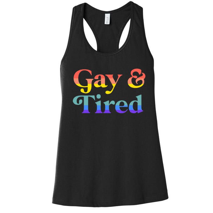 Gay And Tired Lgbtqia Retro Aesthetic Lesbian Pride Flag Women's Racerback Tank