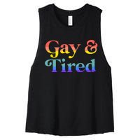 Gay And Tired Lgbtqia Retro Aesthetic Lesbian Pride Flag Women's Racerback Cropped Tank