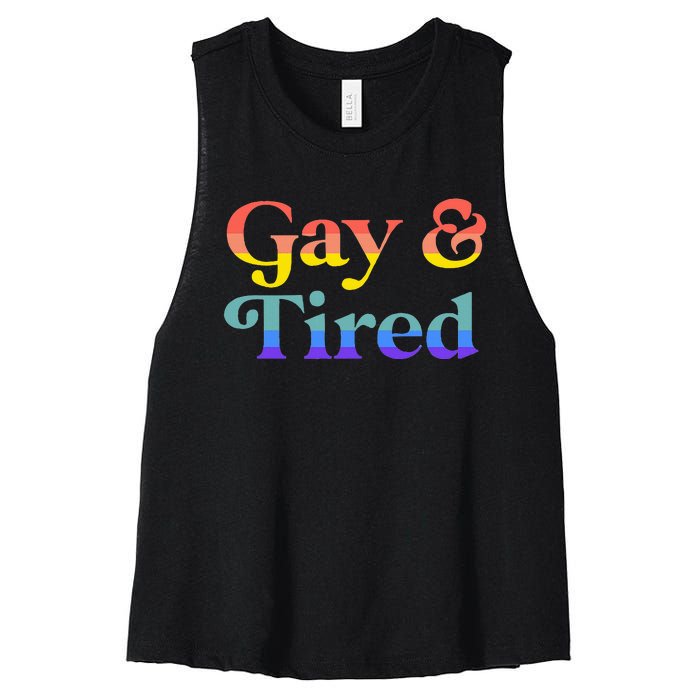 Gay And Tired Lgbtqia Retro Aesthetic Lesbian Pride Flag Women's Racerback Cropped Tank