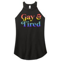 Gay And Tired Lgbtqia Retro Aesthetic Lesbian Pride Flag Women's Perfect Tri Rocker Tank