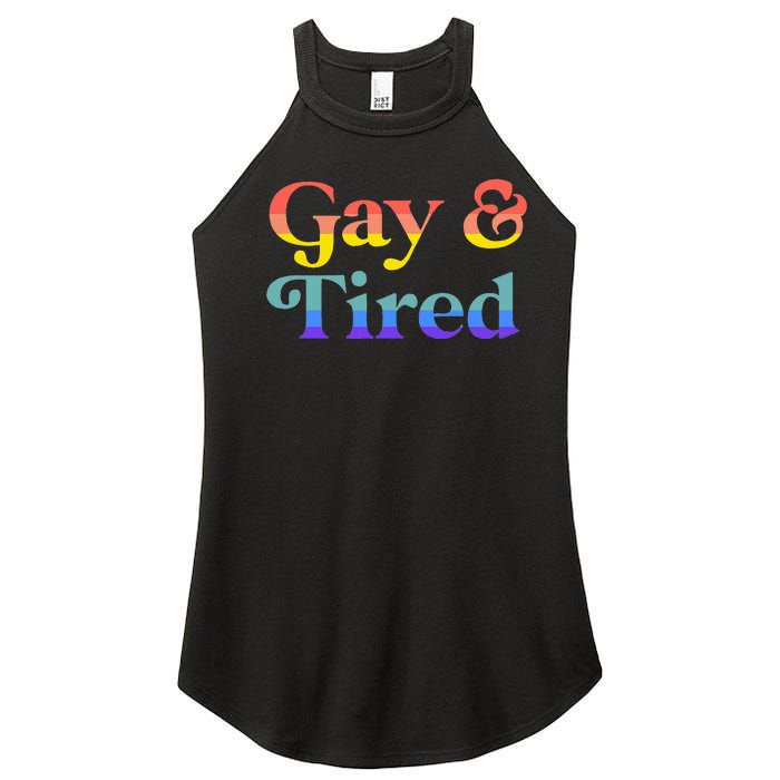 Gay And Tired Lgbtqia Retro Aesthetic Lesbian Pride Flag Women's Perfect Tri Rocker Tank