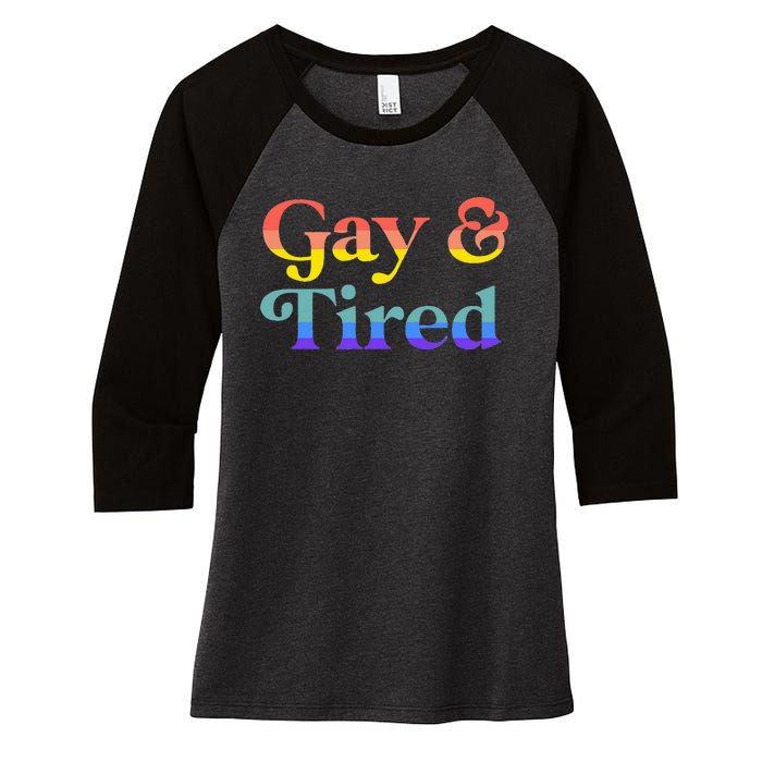 Gay And Tired Lgbtqia Retro Aesthetic Lesbian Pride Flag Women's Tri-Blend 3/4-Sleeve Raglan Shirt