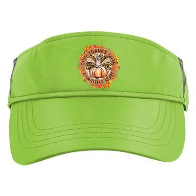 Give A Thanks With Grateful Heart Thanksgiving Thankful Turkey Adult Drive Performance Visor