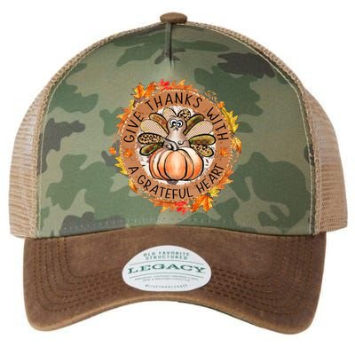 Give A Thanks With Grateful Heart Thanksgiving Thankful Turkey Legacy Tie Dye Trucker Hat