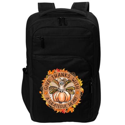 Give A Thanks With Grateful Heart Thanksgiving Thankful Turkey Impact Tech Backpack