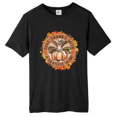 Give A Thanks With Grateful Heart Thanksgiving Thankful Turkey Tall Fusion ChromaSoft Performance T-Shirt