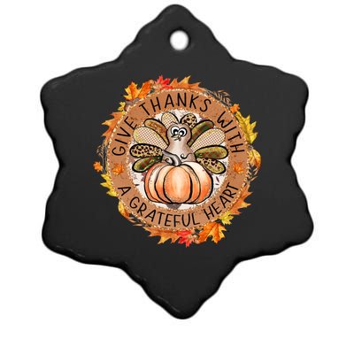 Give A Thanks With Grateful Heart Thanksgiving Thankful Turkey Ceramic Star Ornament