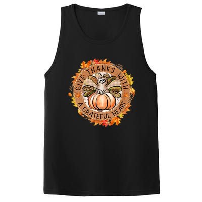 Give A Thanks With Grateful Heart Thanksgiving Thankful Turkey PosiCharge Competitor Tank