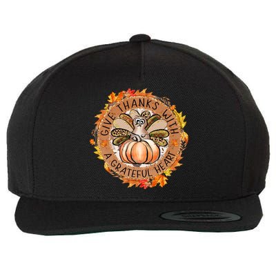 Give A Thanks With Grateful Heart Thanksgiving Thankful Turkey Wool Snapback Cap