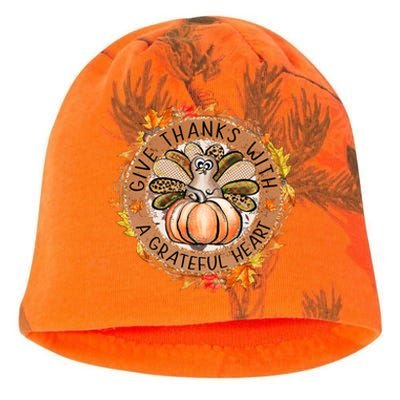 Give A Thanks With Grateful Heart Thanksgiving Thankful Turkey Kati - Camo Knit Beanie