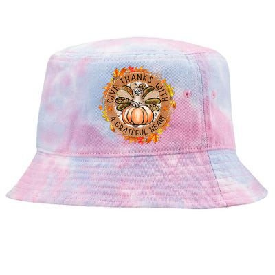 Give A Thanks With Grateful Heart Thanksgiving Thankful Turkey Tie-Dyed Bucket Hat