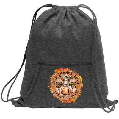 Give A Thanks With Grateful Heart Thanksgiving Thankful Turkey Sweatshirt Cinch Pack Bag