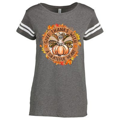 Give A Thanks With Grateful Heart Thanksgiving Thankful Turkey Enza Ladies Jersey Football T-Shirt