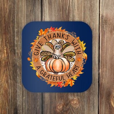 Give A Thanks With Grateful Heart Thanksgiving Thankful Turkey Coaster