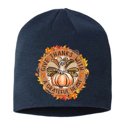 Give A Thanks With Grateful Heart Thanksgiving Thankful Turkey Sustainable Beanie