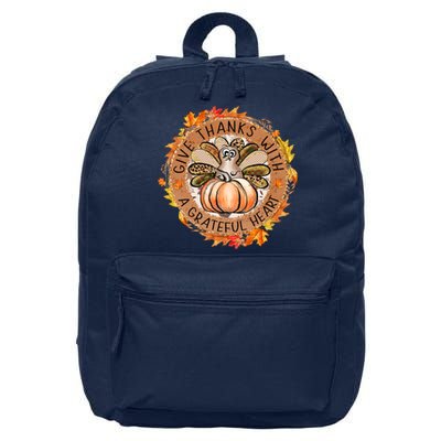 Give A Thanks With Grateful Heart Thanksgiving Thankful Turkey 16 in Basic Backpack