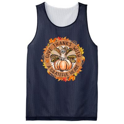 Give A Thanks With Grateful Heart Thanksgiving Thankful Turkey Mesh Reversible Basketball Jersey Tank