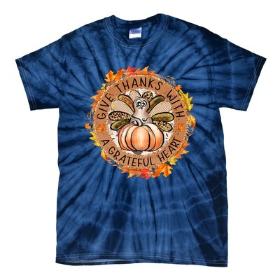 Give A Thanks With Grateful Heart Thanksgiving Thankful Turkey Tie-Dye T-Shirt