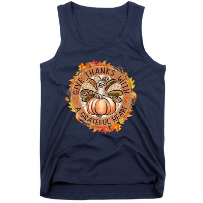 Give A Thanks With Grateful Heart Thanksgiving Thankful Turkey Tank Top