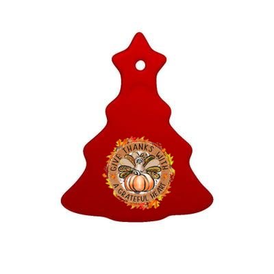 Give A Thanks With Grateful Heart Thanksgiving Thankful Turkey Ceramic Tree Ornament