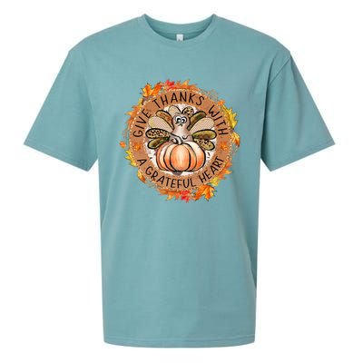 Give A Thanks With Grateful Heart Thanksgiving Thankful Turkey Sueded Cloud Jersey T-Shirt